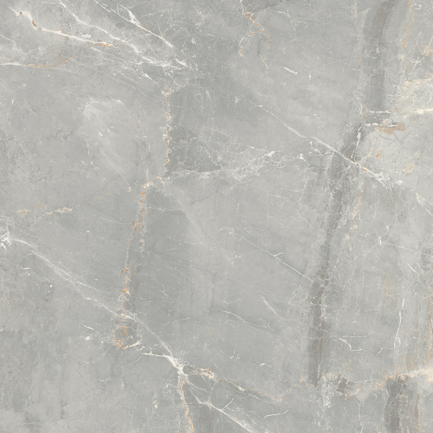 Charme - Pearl features a light gray marble surface accented by white and pale gold veins, creating a polished look reminiscent of natural stone.