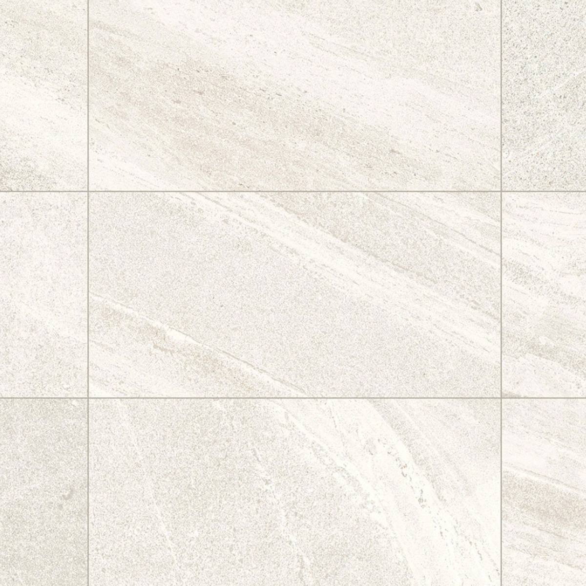 Outland - Pure features light-colored stone tiles with gentle, natural-looking veins and horizontal grout lines for a clean, modern look. The smooth, matte finish and subtle tonal variation create an elegant, understated appearance.