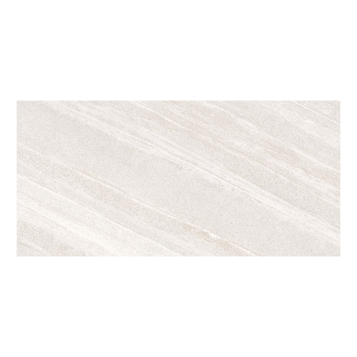 Outland - Pure is a rectangular ceramic tile in light beige and off-white tones, adorned with subtle diagonal streaks and finished with a smooth, matte surface.