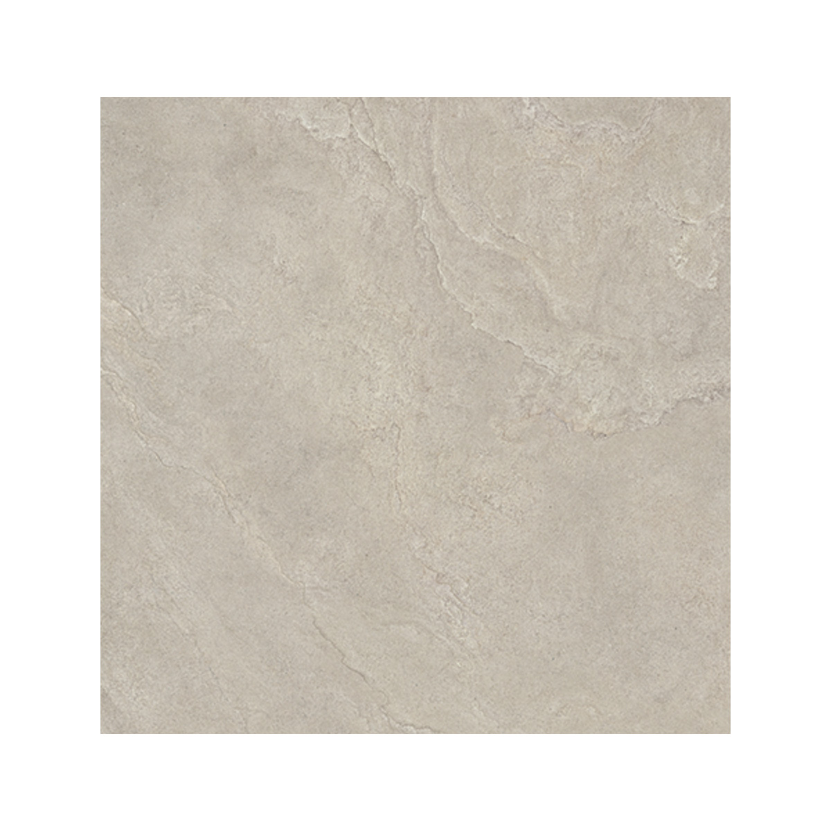 Pulse - Clay, a light gray, square ceramic tile, features a subtle natural stone texture and faint veining patterns.