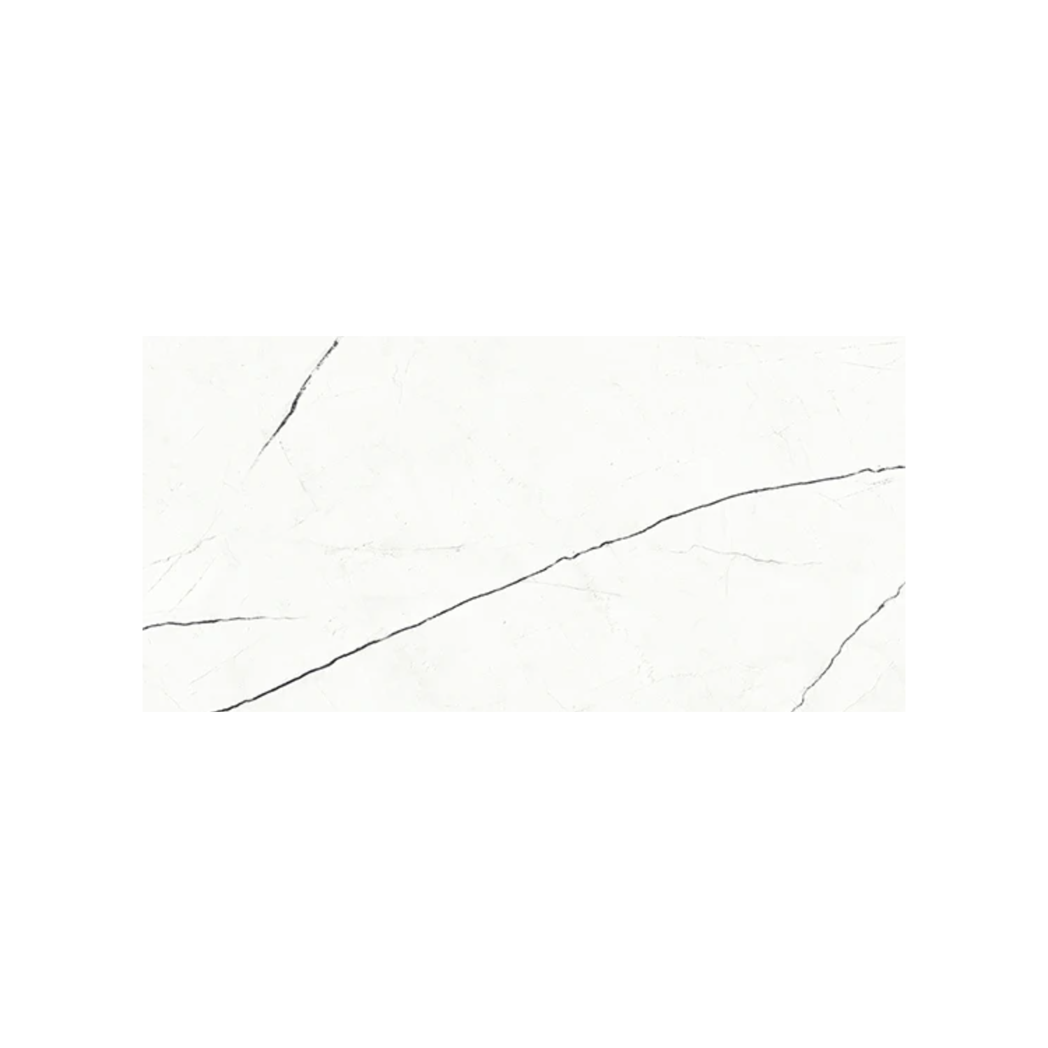 Beyond Calacatta - Glam White features a minimal and elegant white marble look with light gray veining and a few striking dark gray diagonal lines across the surface, making it ideal for modern interior design.
