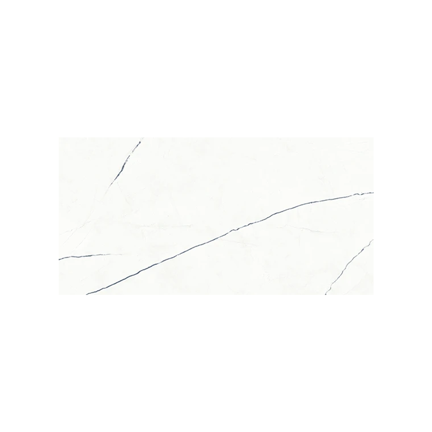 Beyond Calacatta - Ocean White is a rectangular white tile featuring delicate gray veining that runs diagonally across the surface, emulating the look of marble.