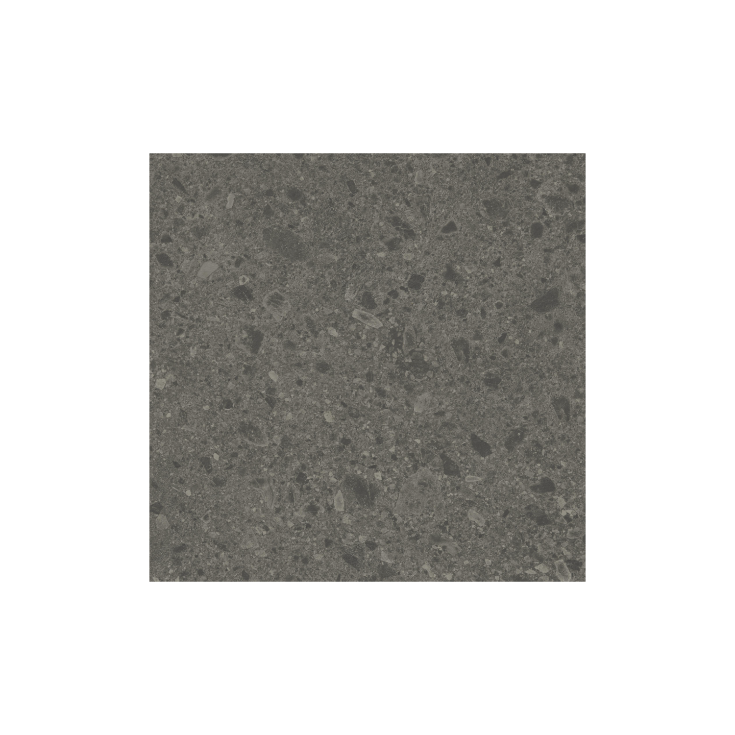 A square tile, Boost Mix - Smoke, featuring a dark gray speckled stone texture, set against a plain white background.