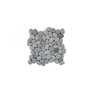 A square arrangement of smooth, oval-shaped grey and white Botany Bay - Shadow Sliced pebbles placed closely together on a white background.