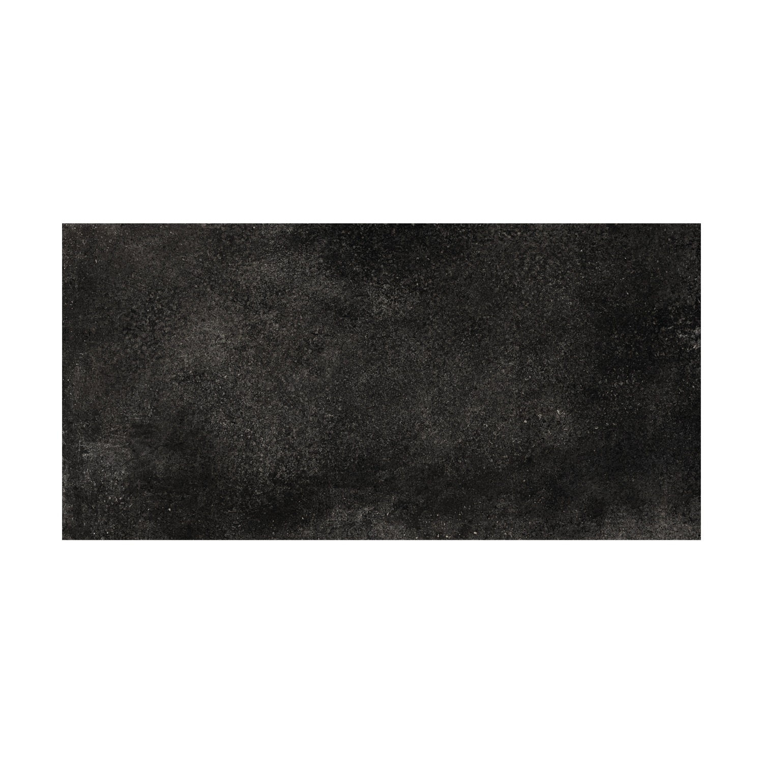 A rectangular, flat tile from the Brooklyn - Cemento Black collection, featuring a dark gray-black color with a slightly rough, mottled texture, centered on a plain white background.