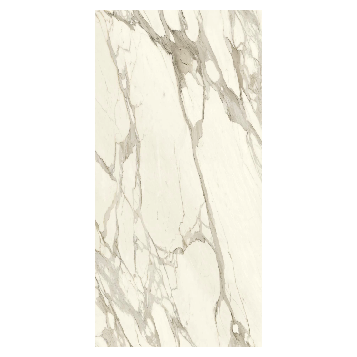 Calacatta Borghini / Bernini features a smooth, polished surface with irregular gray veining patterns running vertically across a white marble slab, creating a natural and organic appearance.