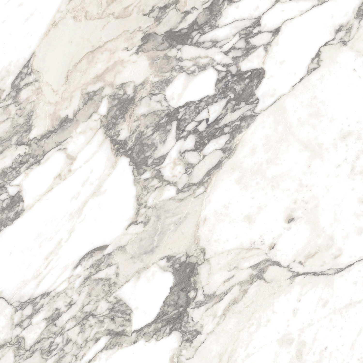Carrara Select - Arabescato features a white marble surface adorned with bold, dark gray veining that runs diagonally, producing a natural and organic look. The striking textures and flowing lines lend this stone a particularly luxurious and elegant appearance.