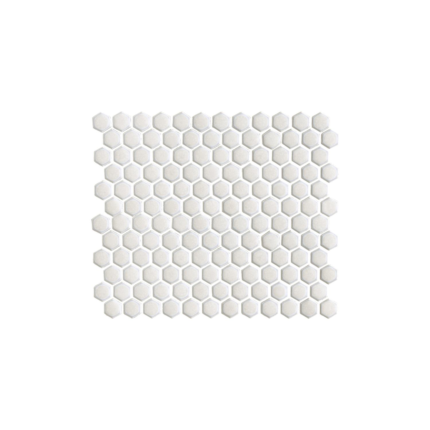 A sheet of Chameleon - Opal small white hexagonal tiles arranged in a honeycomb pattern on a white background.