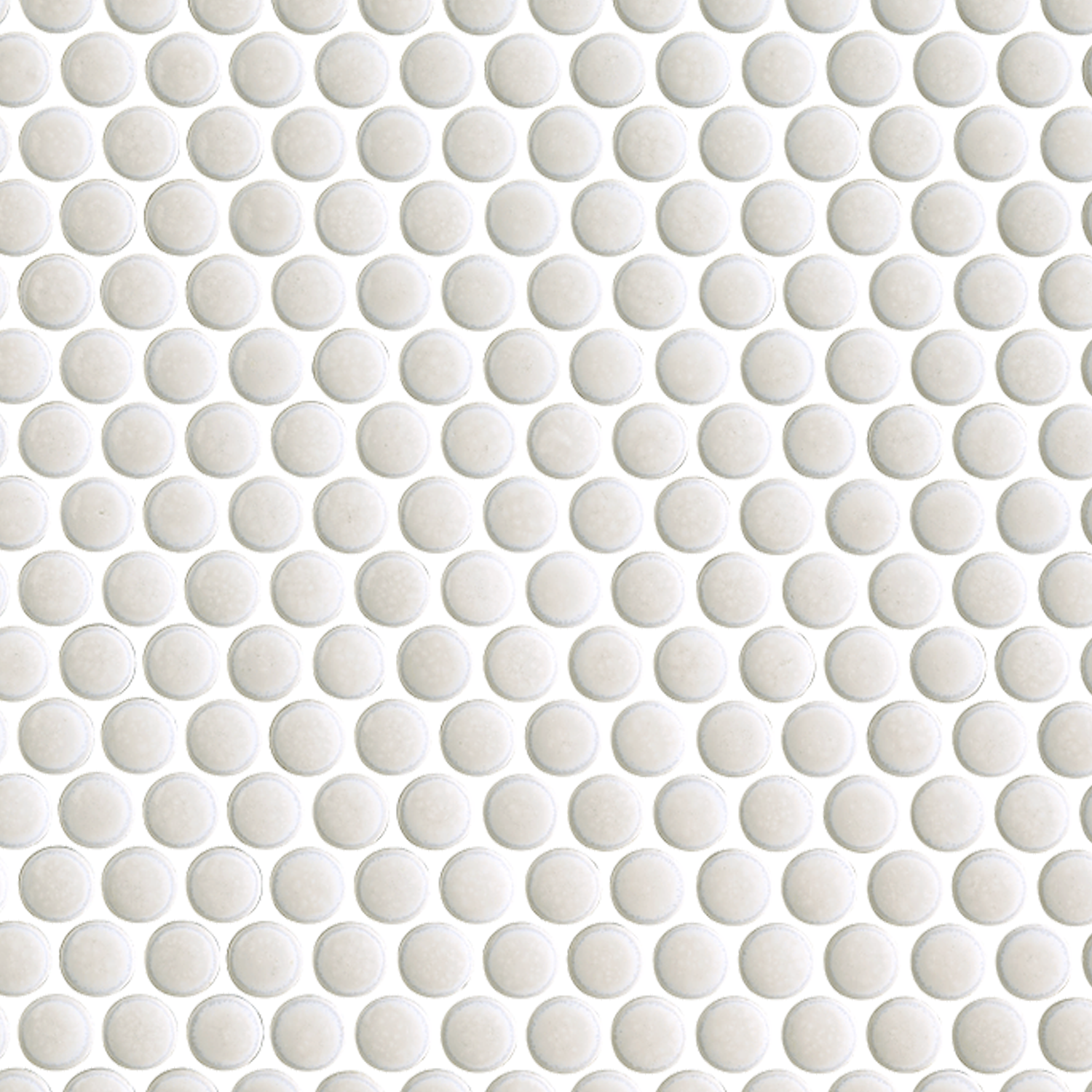 Chameleon - Opal features white circular tiles arranged in a precise, grid-like pattern with slender grout lines separating each tile, delivering a clean and modern geometric look. The overall effect is bright and minimalistic.