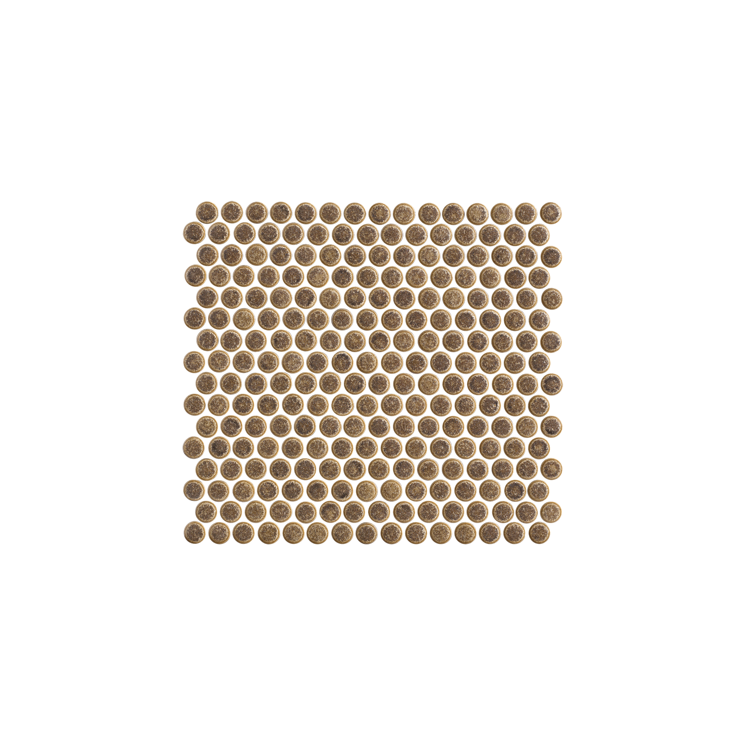 A grid of Chameleon - Rustic Sunset tiles, featuring closely arranged round, brown pieces in a square pattern on a white background.