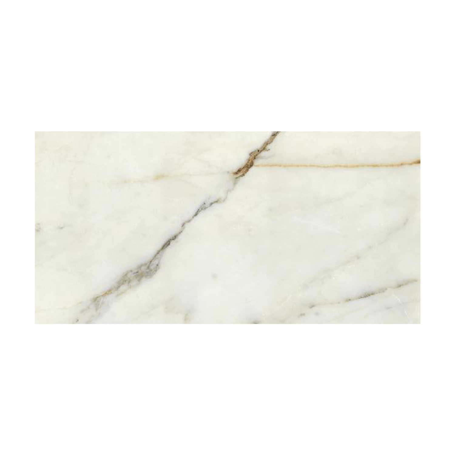 Classic 2.0 - Calacatta Oro features a white marble slab adorned with light grey and gold natural veining patterns running diagonally across the surface.