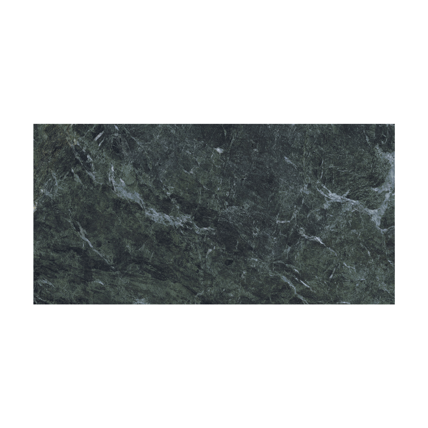 A rectangular slab of Classic Boutique - Alpine Verde, featuring dark green marble with white and light green veining patterns, set against a plain white background.