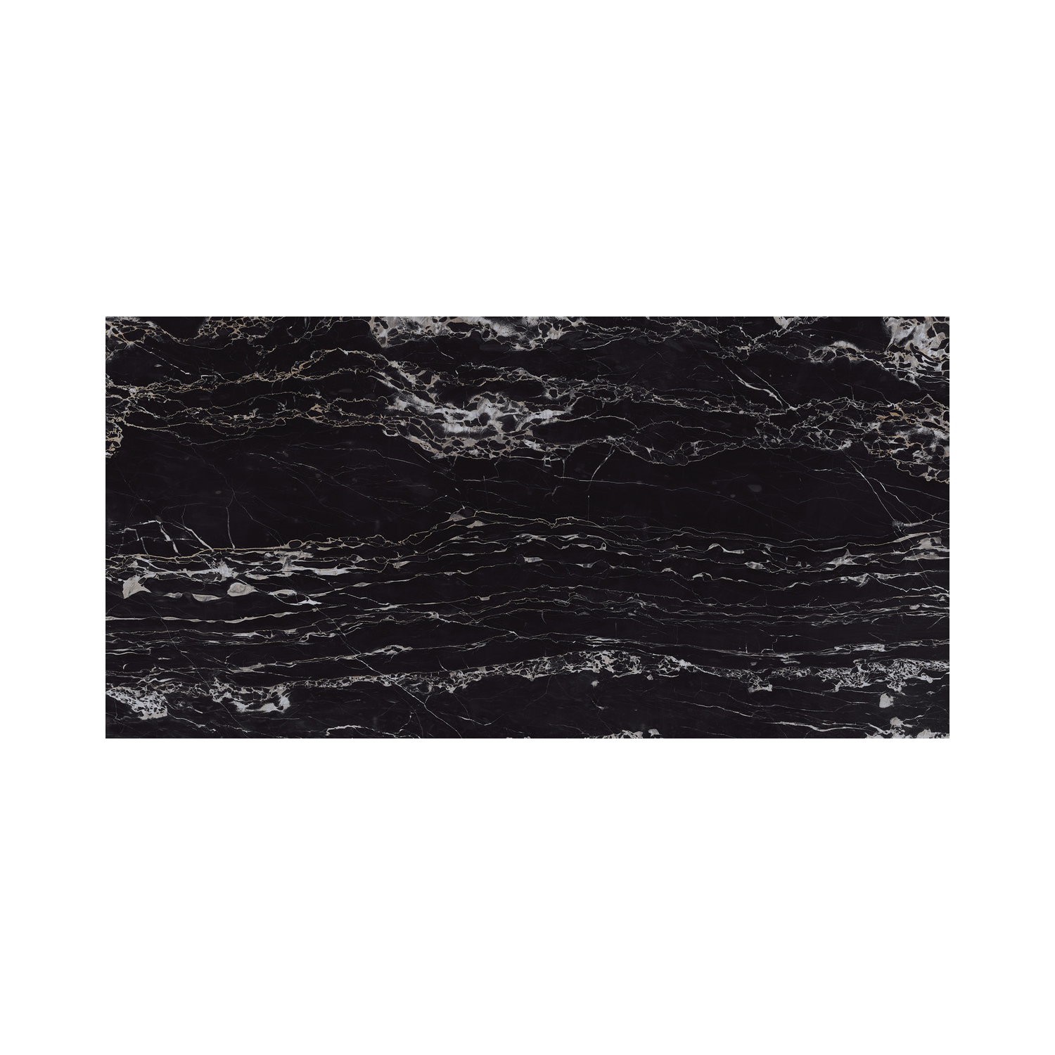 Classic Boutique - Regalia Nero rectangular black marble slab featuring white and light gray veining patterns running horizontally across the surface, displayed against a white background.