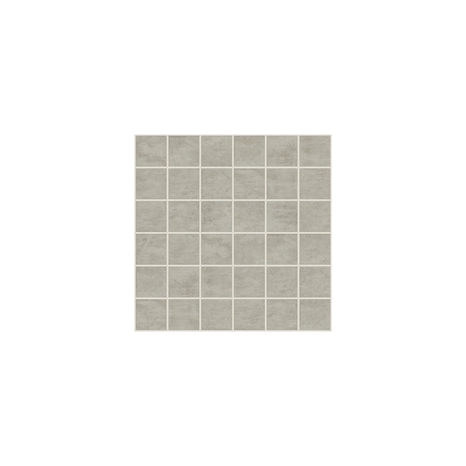 A square sheet of Cove - Fog tiles, featuring small, light gray tiles arranged in a 6 by 6 grid, displayed on a white background.