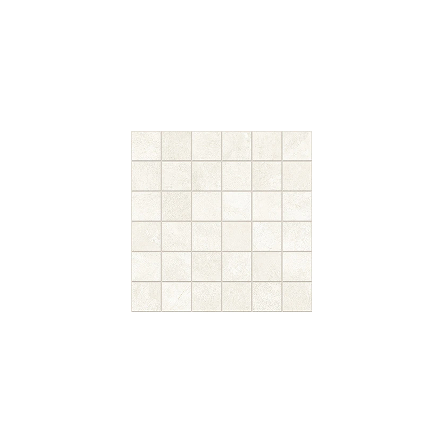A square sheet of Cove Terra - White tiles, featuring small, light beige ceramic tiles arranged in a 6x6 grid and centered on a white background.