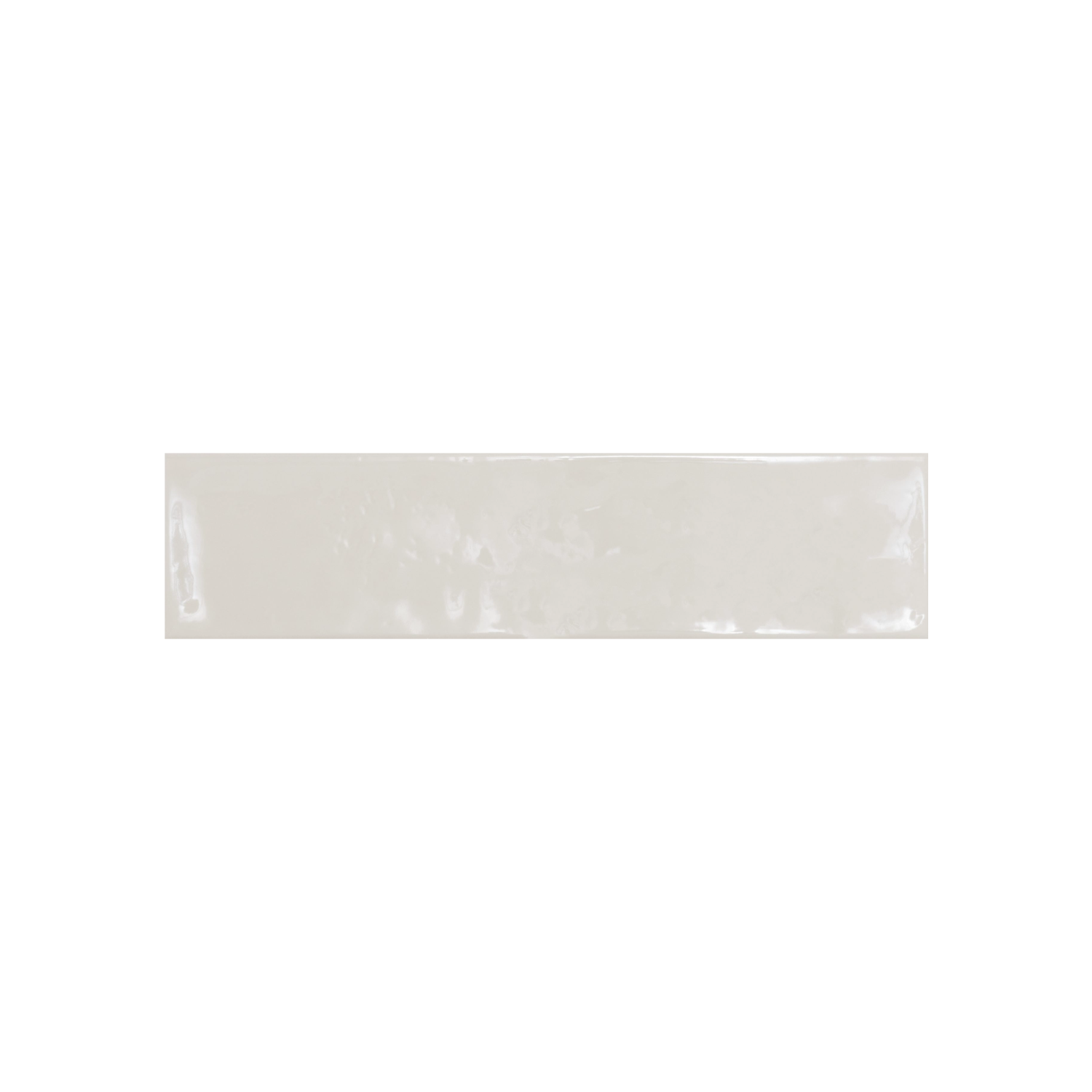 A glossy, rectangular beige tile with a smooth surface and beveled edges, positioned horizontally on a plain white background. Product Name: Cromia26 - Beige 1.
