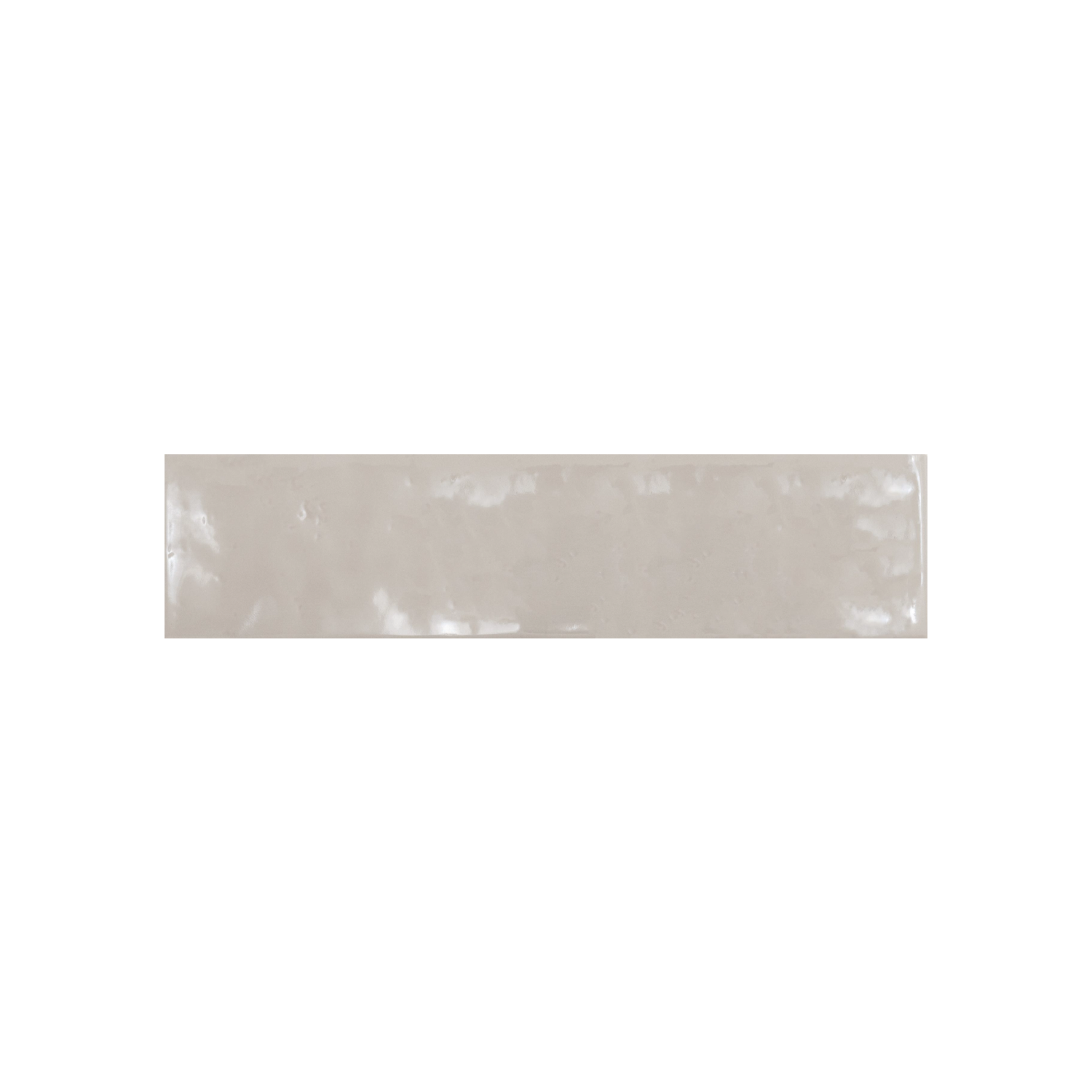 A rectangular, glossy, light gray ceramic tile with a slightly uneven surface from the Cromia26 - Beige 2 collection, displayed against a white background.