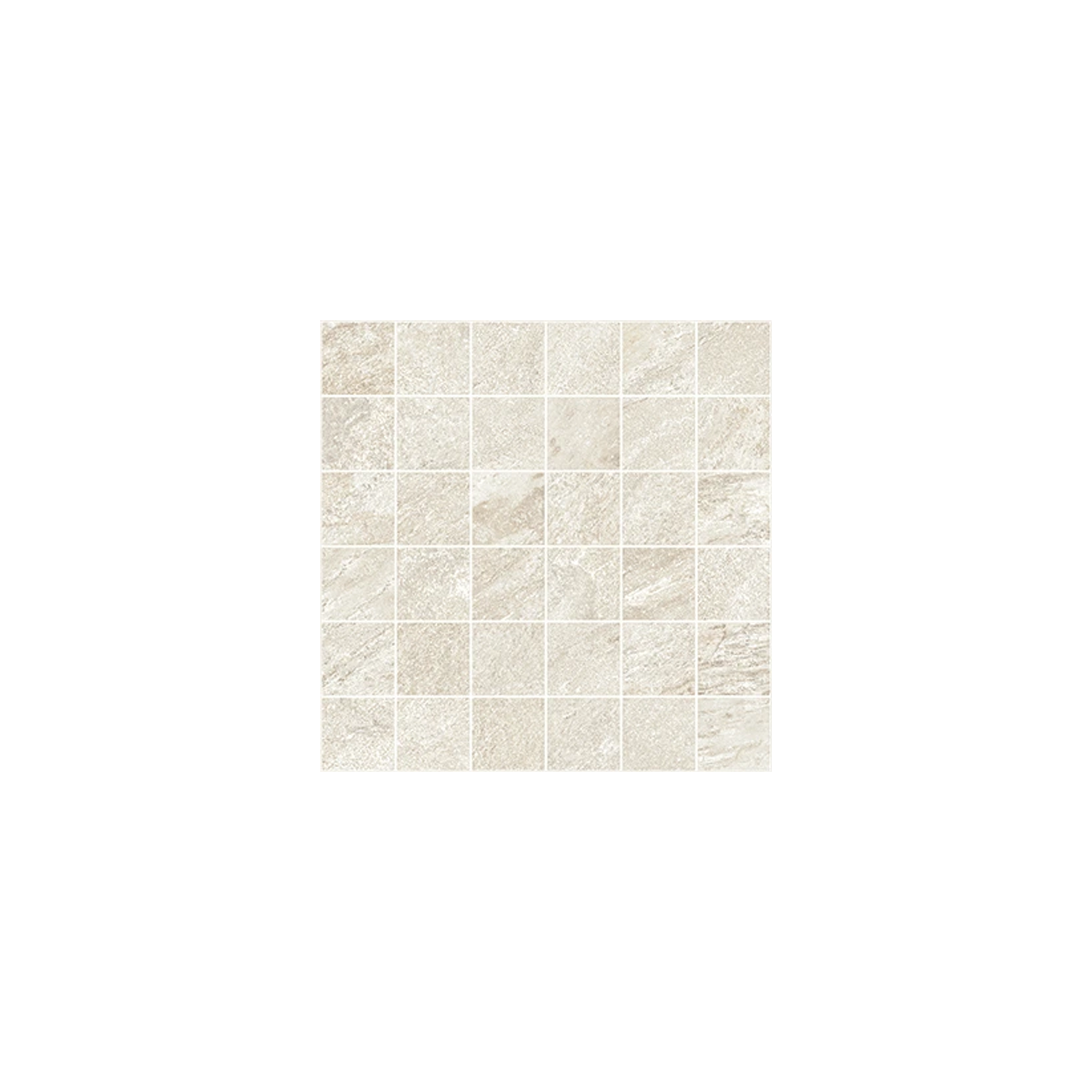 A tile sheet from the Element - Ivory collection featuring 36 small, square tiles with a textured stone-like appearance in light beige, arranged in a 6x6 grid on a white background.
