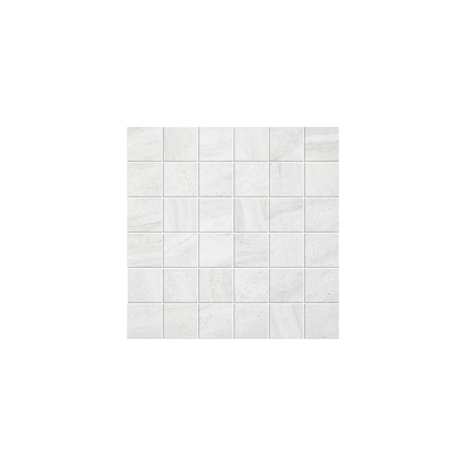 A square sheet of Eon - Eldorado small, light gray stone tiles arranged in a 6 by 6 grid, set against a white background.