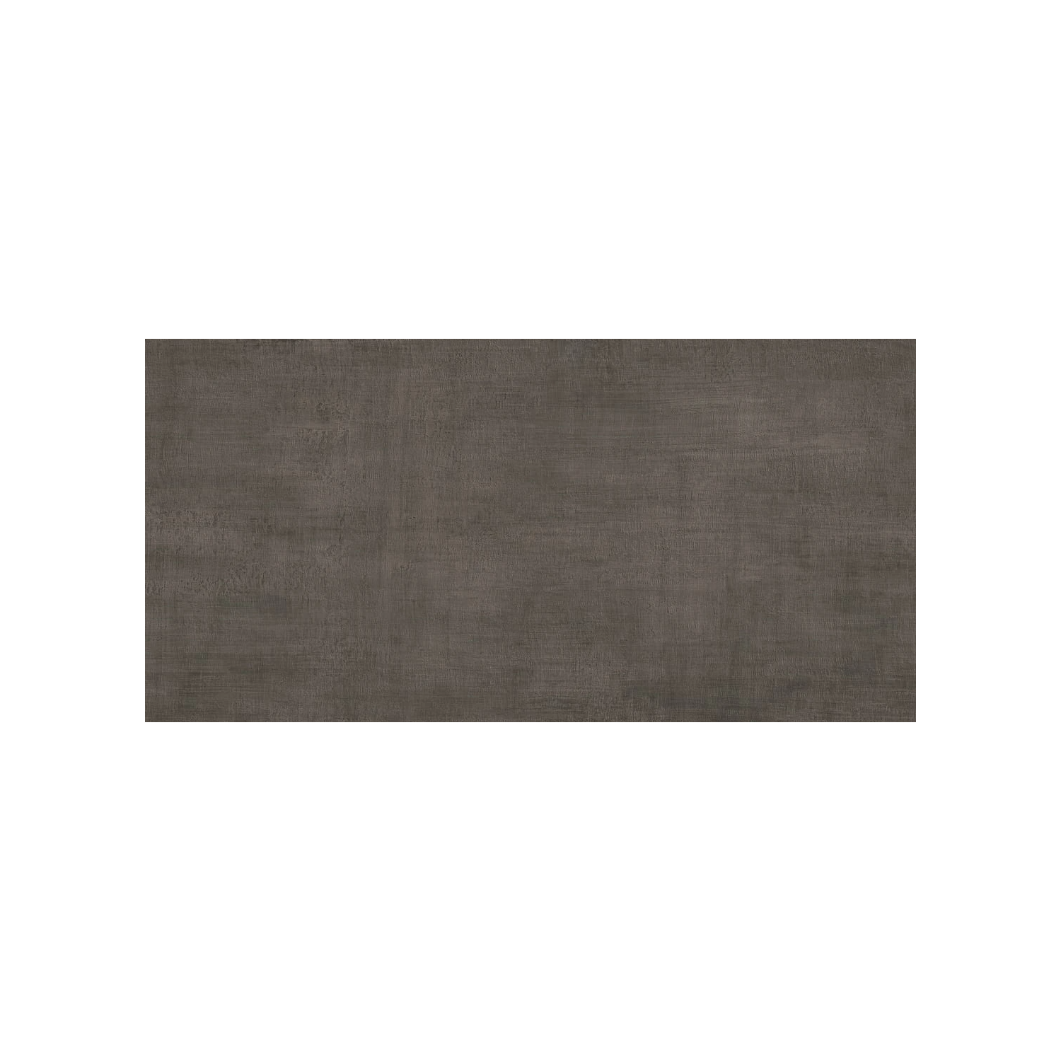 A rectangular ceramic tile named Fray - Smoke, featuring a smooth, matte, dark taupe surface with subtle textured details, set against a white background.
