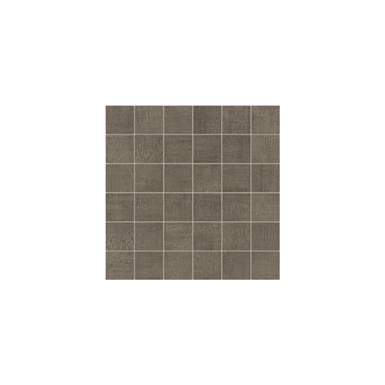 A 6 by 6 square grid of Fray - Tobacco small, brown, textured tiles displayed on a white background.