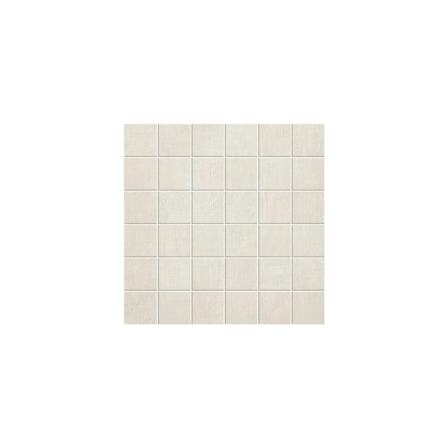 A square grid of Fray - White tiles, small and light beige with a subtle texture, arranged in rows and columns against a white background.