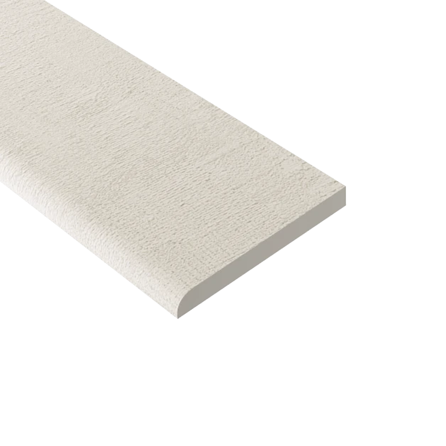 A rectangular, beige wooden board named "Fray - White" with one rounded edge is shown on a white background.