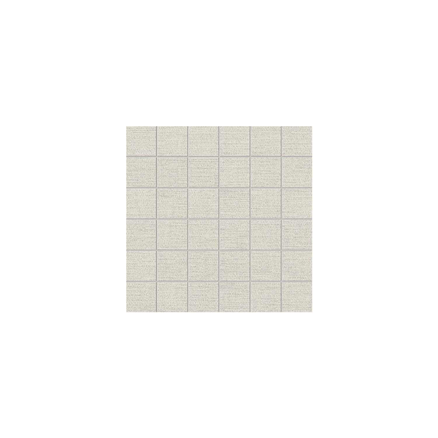 A rectangular sheet of Fray X - Mist light gray square tiles arranged in a 6 by 8 grid, displayed against a white background.