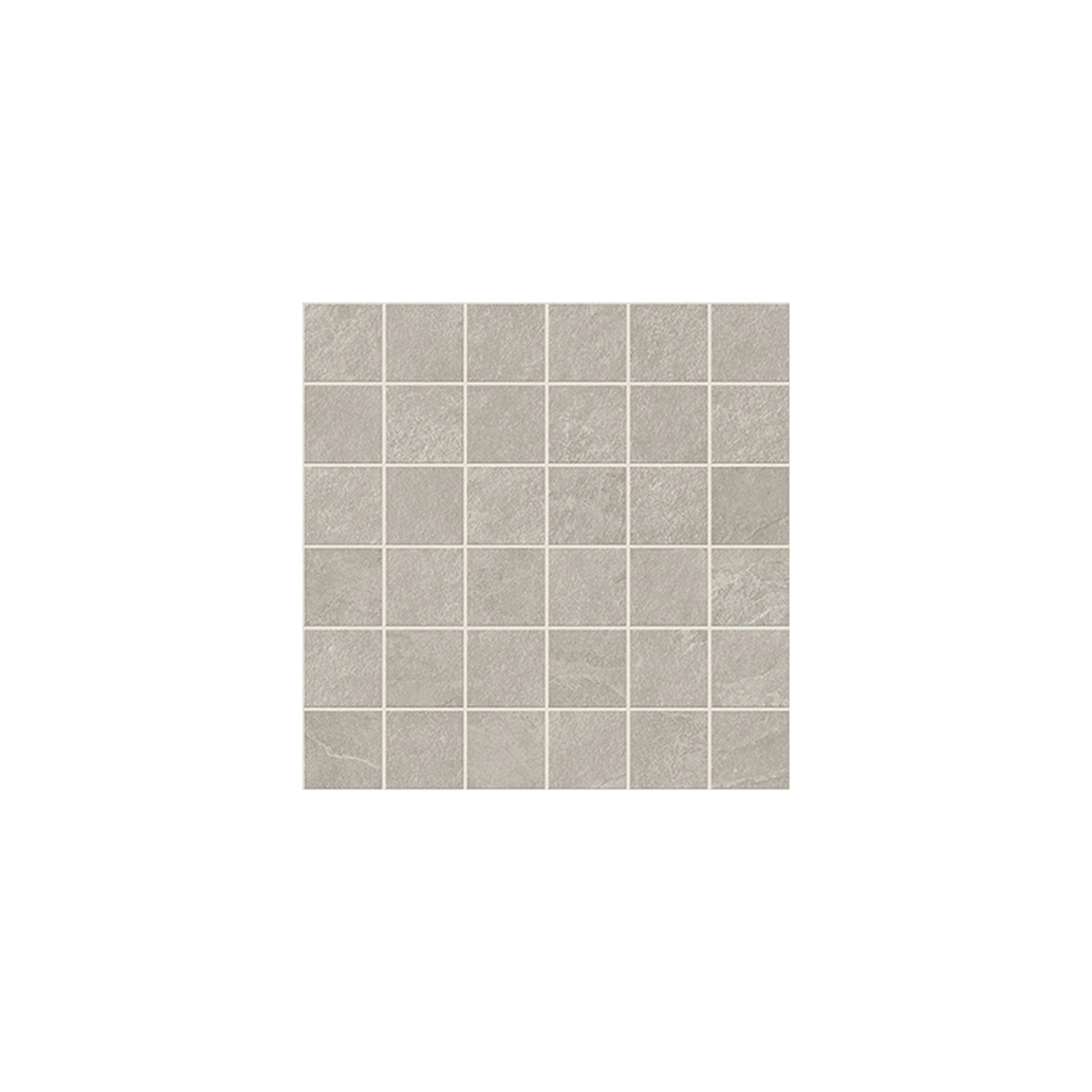 A square sheet of Hero - Silver small, light gray ceramic tiles arranged in a grid pattern, with thin white grout lines between each tile, displayed on a plain white background.