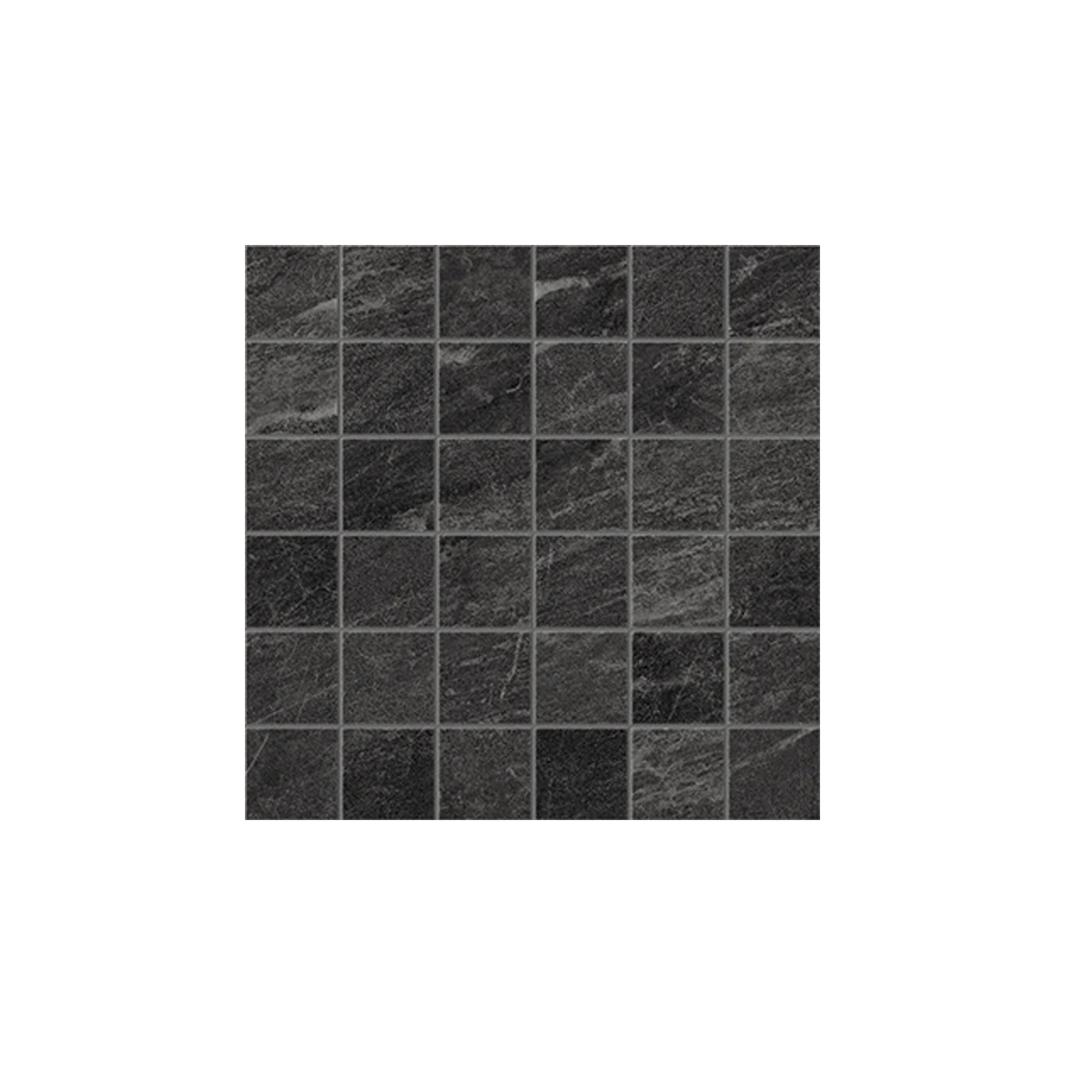 A square grid of 36 small Legacy Marblestone - Black tiles with a textured dark gray surface, arranged in six rows and six columns on a white background.