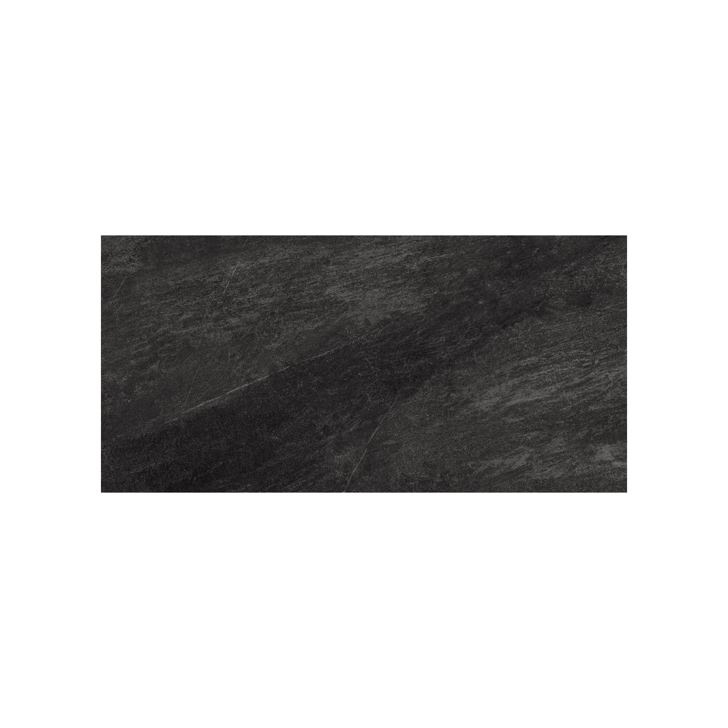 A rectangular Legacy Marblestone - Black tile, featuring a dark grey hue and a subtle, textured stone-like pattern, is centered on a white background.