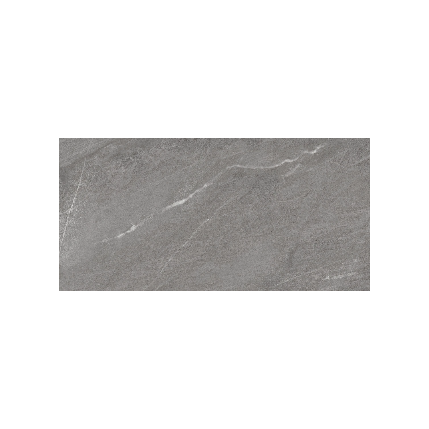 Legacy Marblestone - Steel: A rectangular gray tile featuring a smooth matte finish and delicate white veining patterns that emulate natural stone. The tile is displayed centered on a white background.