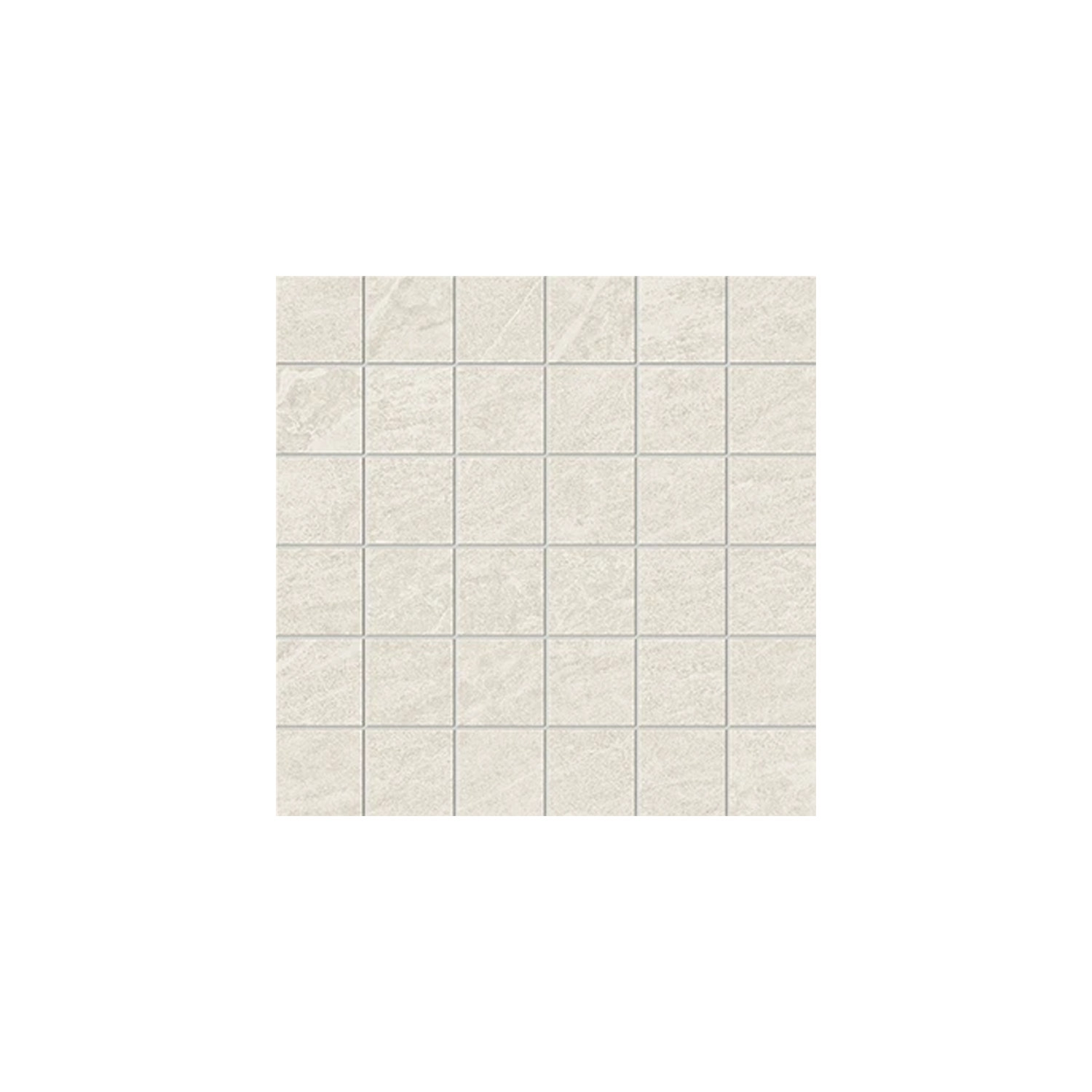 A square sheet of Legacy Marblestone - White tiles, featuring a 6 by 6 grid of small, light beige ceramic tiles with slightly textured surfaces and subtle color variations, displayed on a white background.