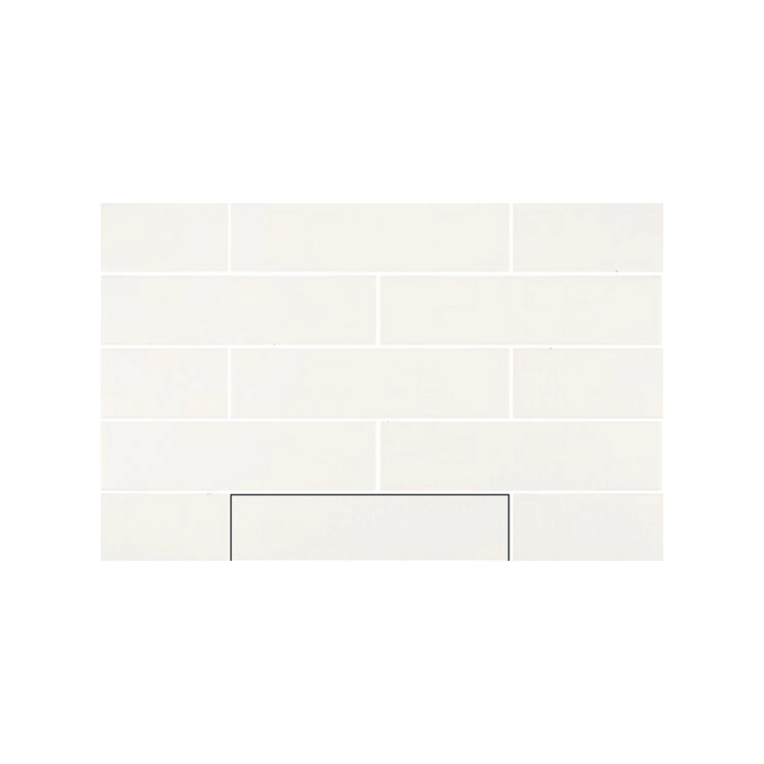 A grid of Loop - White Smooth rectangular tiles arranged in a staggered brick pattern, with one rectangular section outlined at the bottom center. The background is plain white.