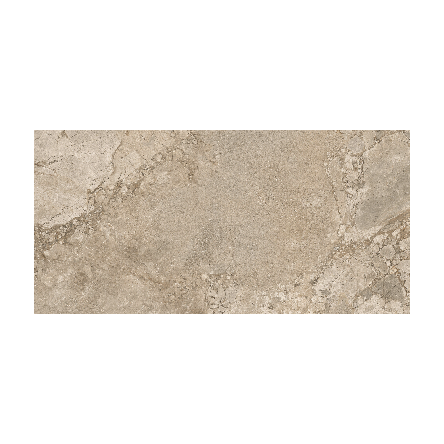 Lythos - Clay is a rectangular beige and tan tile featuring a marbled texture with natural stone-like veining on a white background.