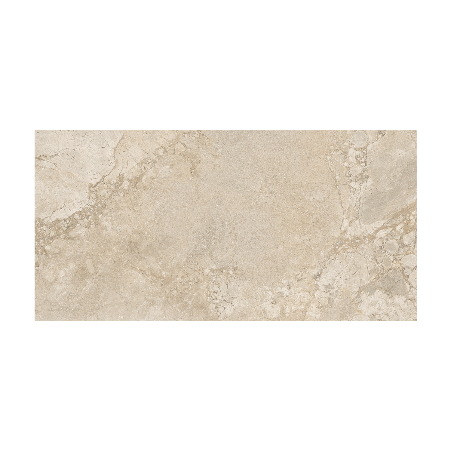Lythos - Sand is a rectangular beige tile featuring a natural stone texture with subtle veining patterns in light brown and cream tones set against a white background.