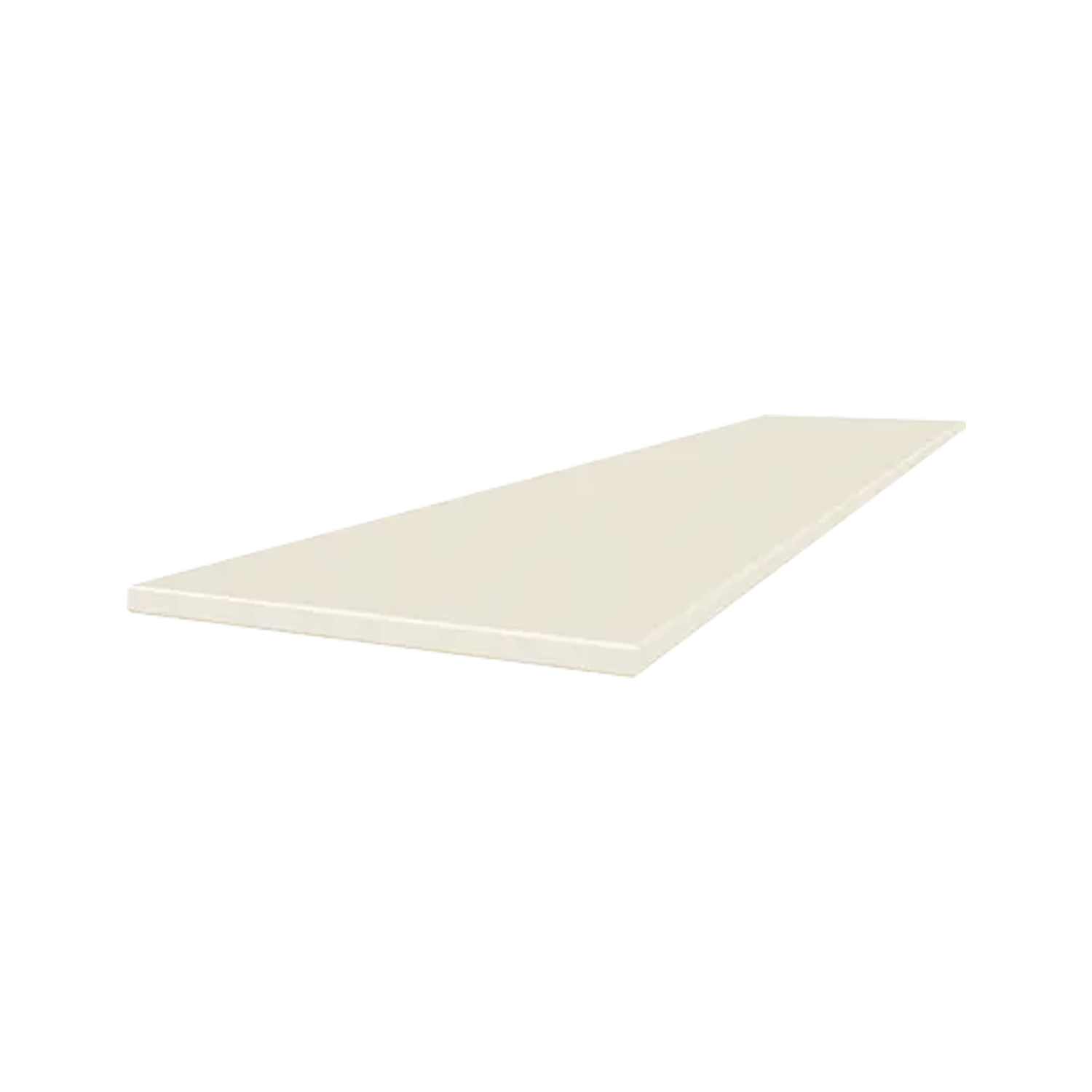 A rectangular, flat Marmiline - Ivory shelf board in a white or off-white finish is displayed on a plain white background, angled to highlight its slim profile and crisp edges.