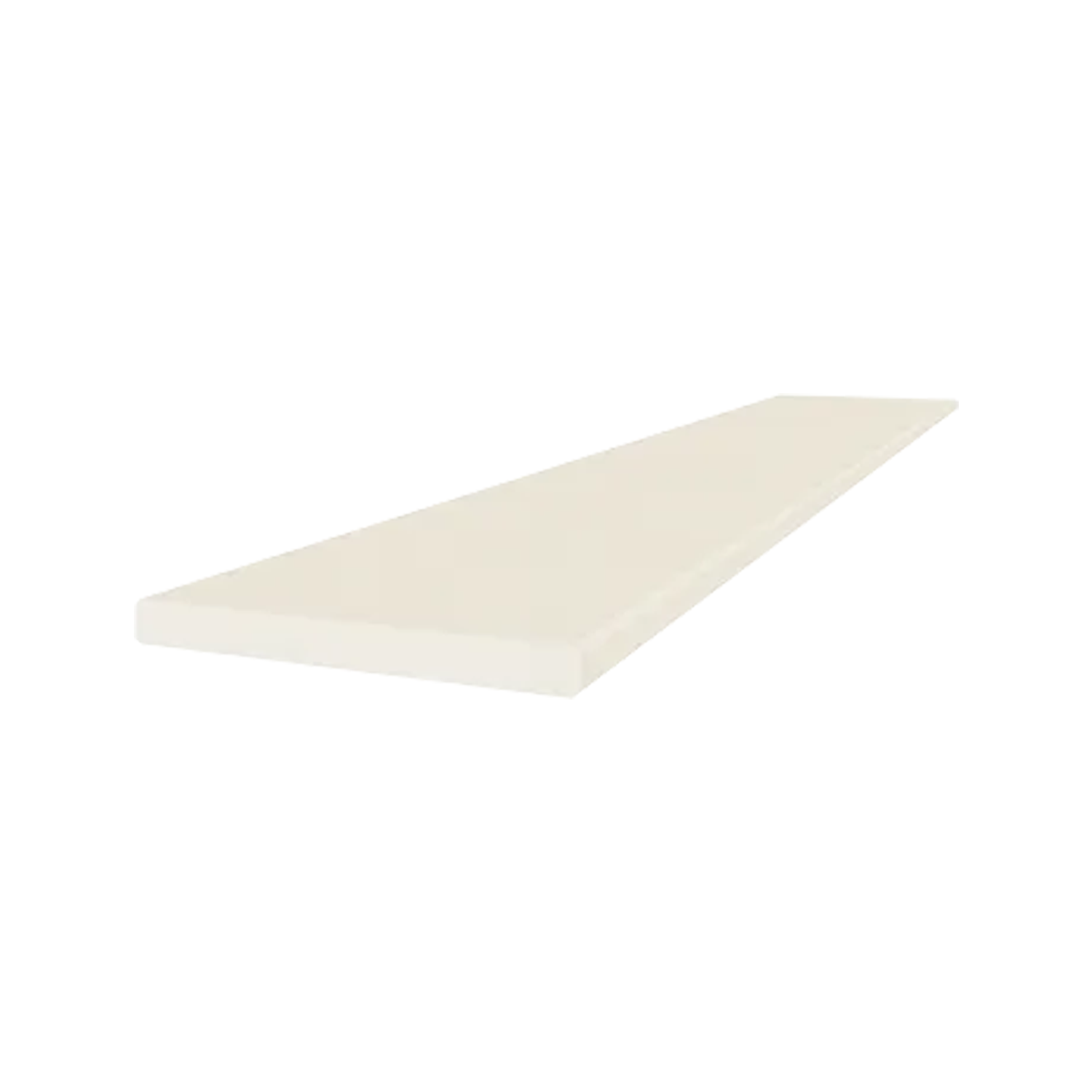 A long, flat, rectangular Marmiline - Ivory shelf board is seen from an angle against a white background.