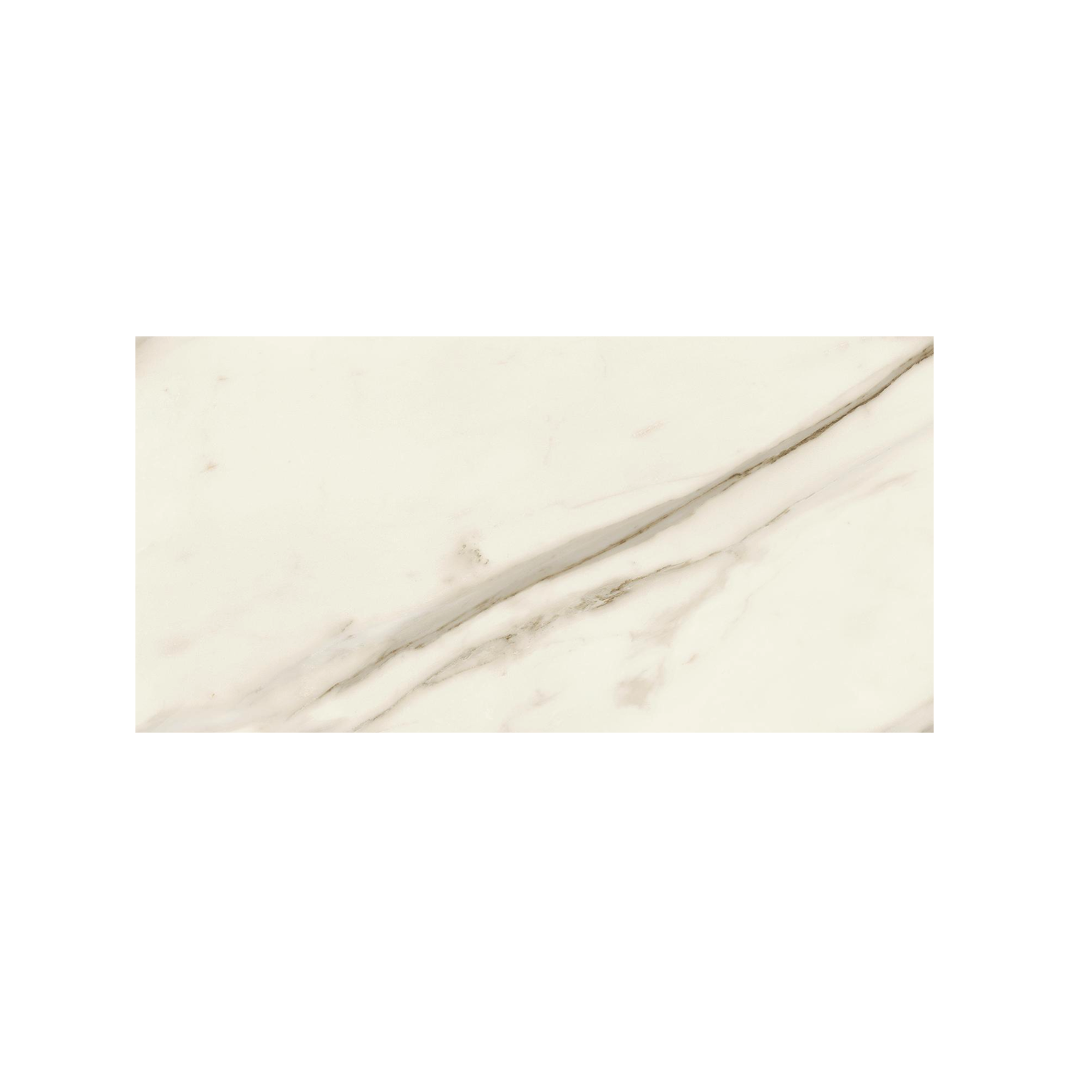 Marvel Meraviglia - Calacatta Bernini is a rectangular tile featuring a white background with subtle gray veining running diagonally, reminiscent of marble, and finished with a smooth, polished surface.