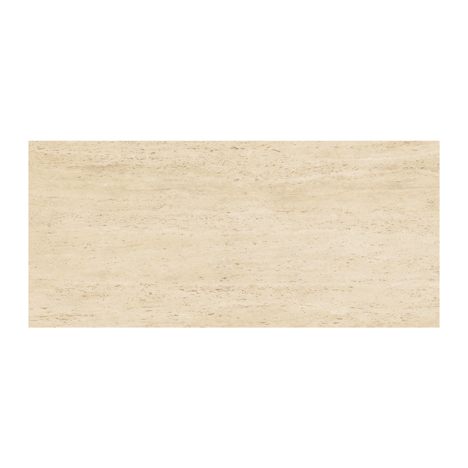 A rectangular Marvel Travertine - Sand Vein Cut tile in beige, featuring subtle, natural-looking streaks and a smooth texture that resembles travertine stone, displayed against a white background.