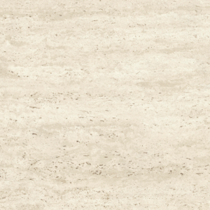 Experience modern living and dining in a neutral-toned space featuring the Marvel Travertine - White Vein Cut as a sophisticated backdrop. The area includes a beige sofa, coffee table, dining table with chairs, wall shelves adorned with books and decor, and minimalistic wall art. Large windows fill the room with natural light.