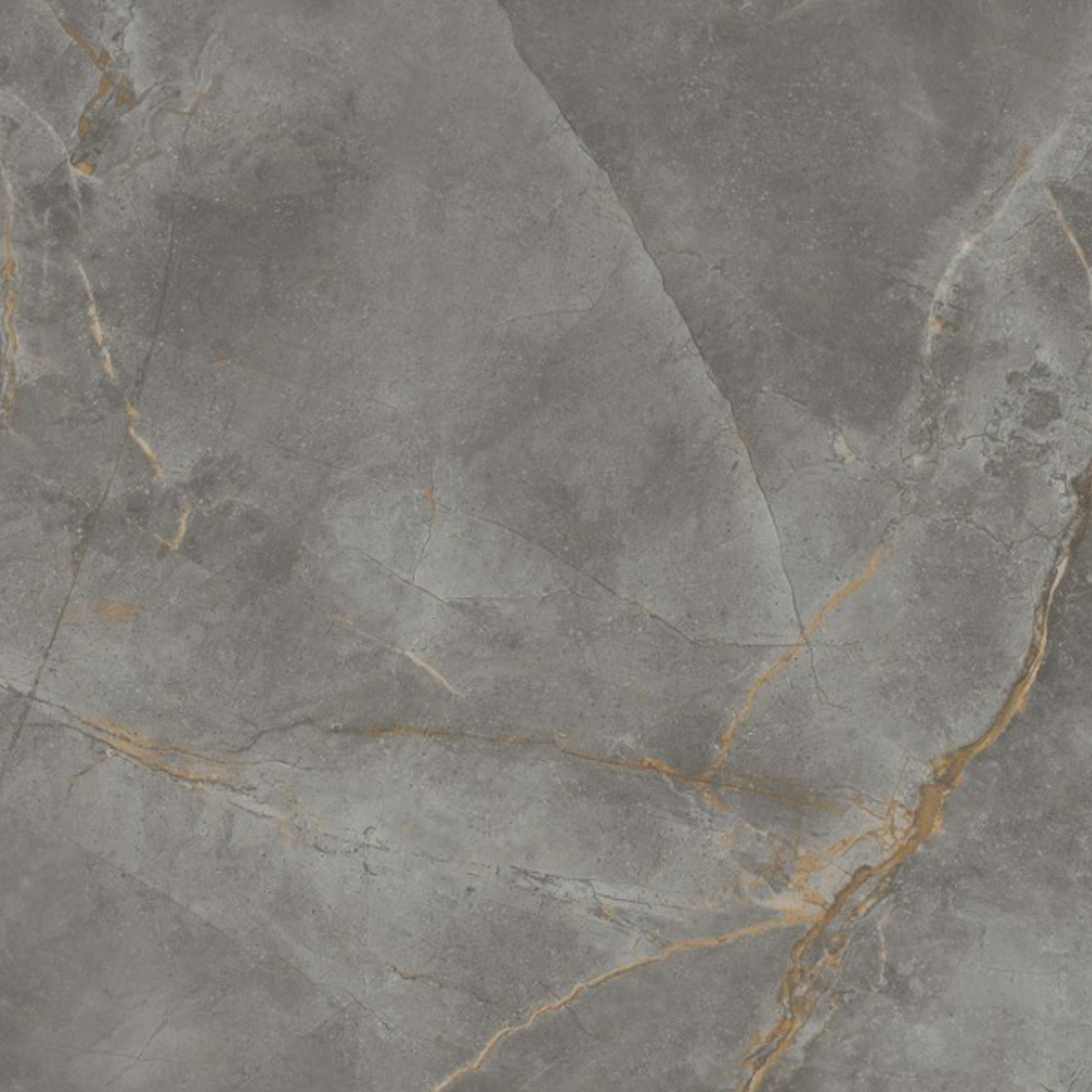 A close-up of Marvel X - Fior Di Bosco showcases its grey marble surface, featuring natural white and gold veining patterns that run throughout. The texture is smooth and polished, with varying shades of grey enhancing its elegant appearance.