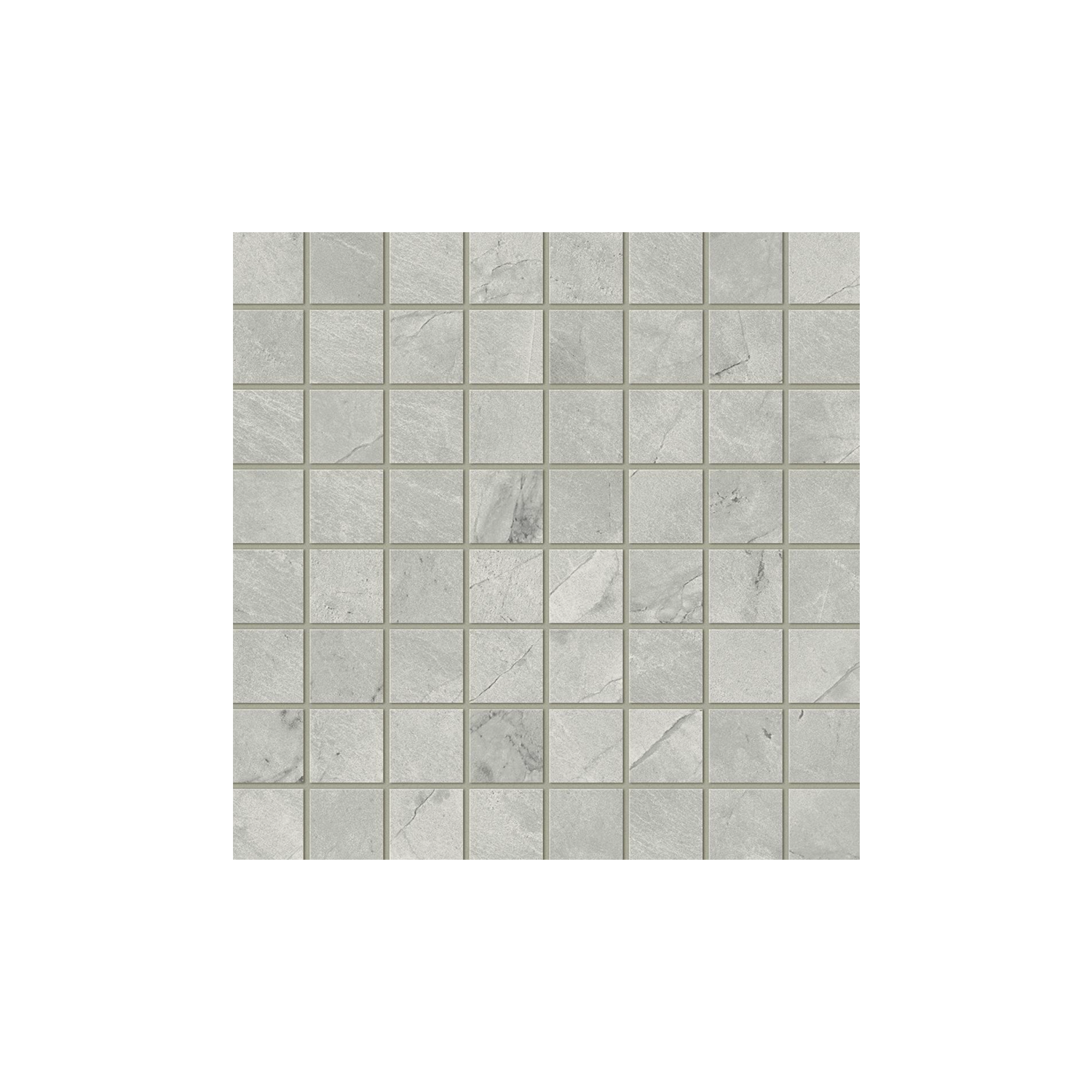 Square grid of Marvel X - Grey Cloud tiles in light gray, featuring subtle veins and natural variations, arranged evenly in rows and columns against a plain white background.