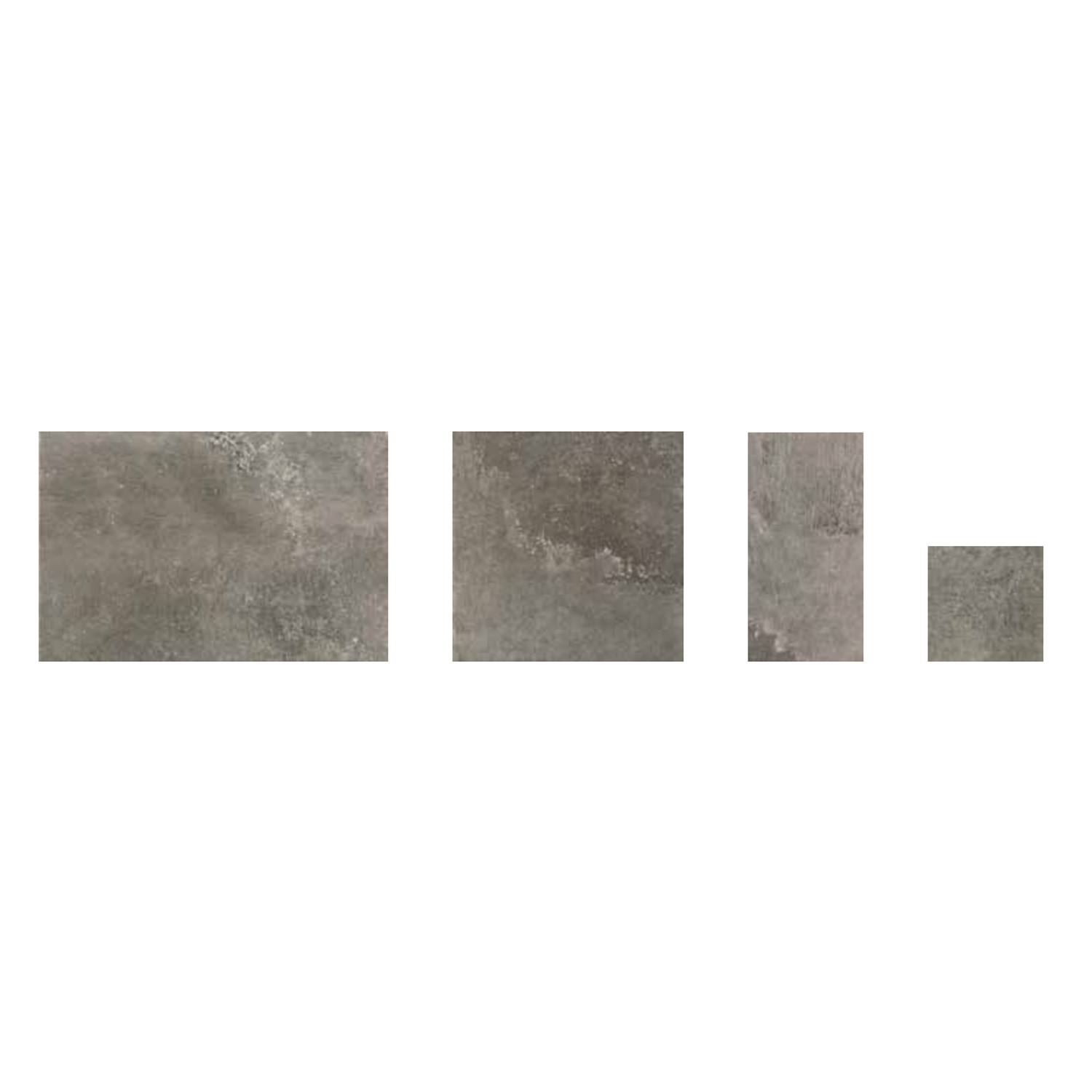 Four Molo Audace - Bocca Di Lupo gray rectangular tiles of varying sizes are arranged in a row on a white background, from largest on the left to smallest on the right.
