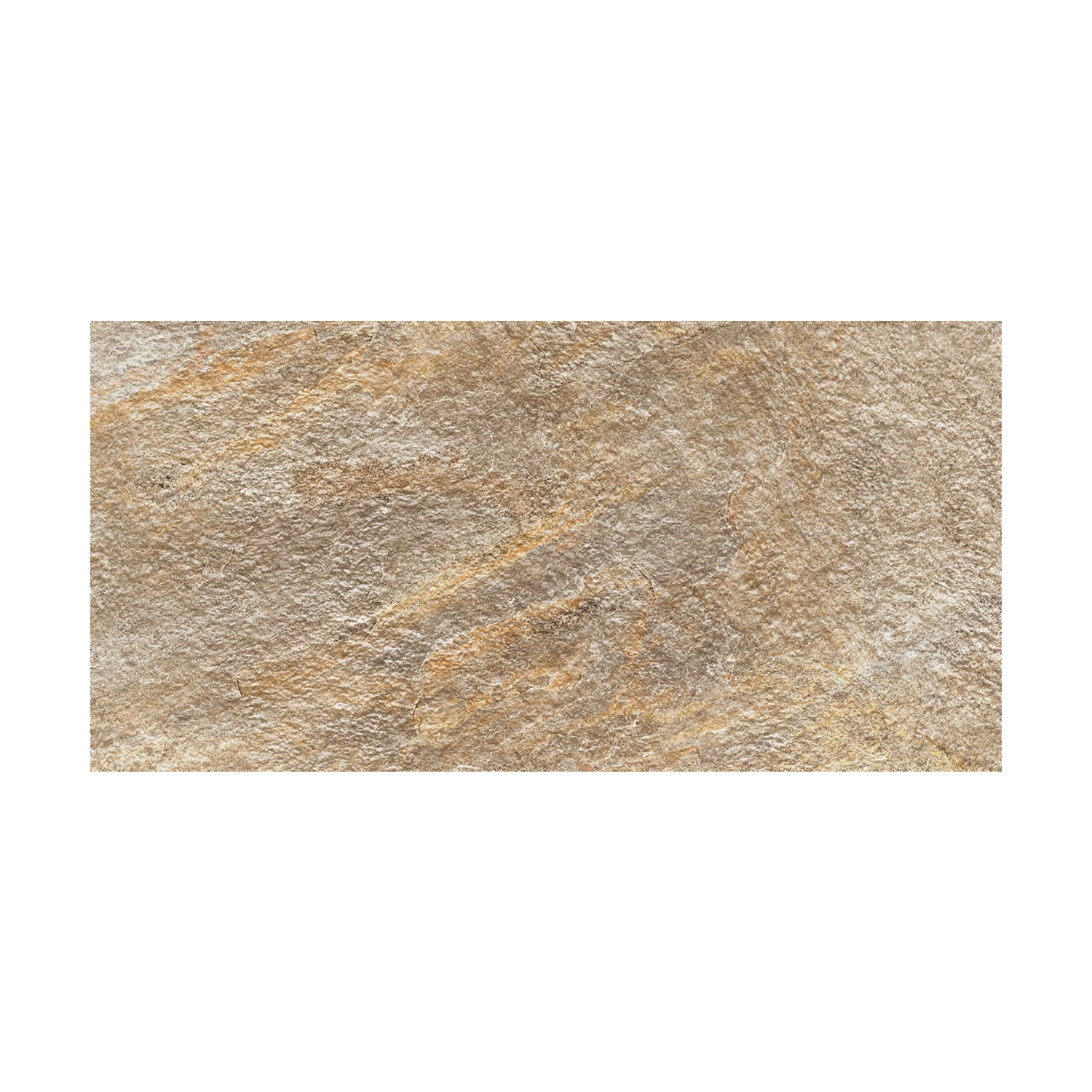 A rectangular, textured tile, Norde - Oro features a rough stone-like surface in shades of tan and light brown, highlighted by subtle natural patterns and color variations.