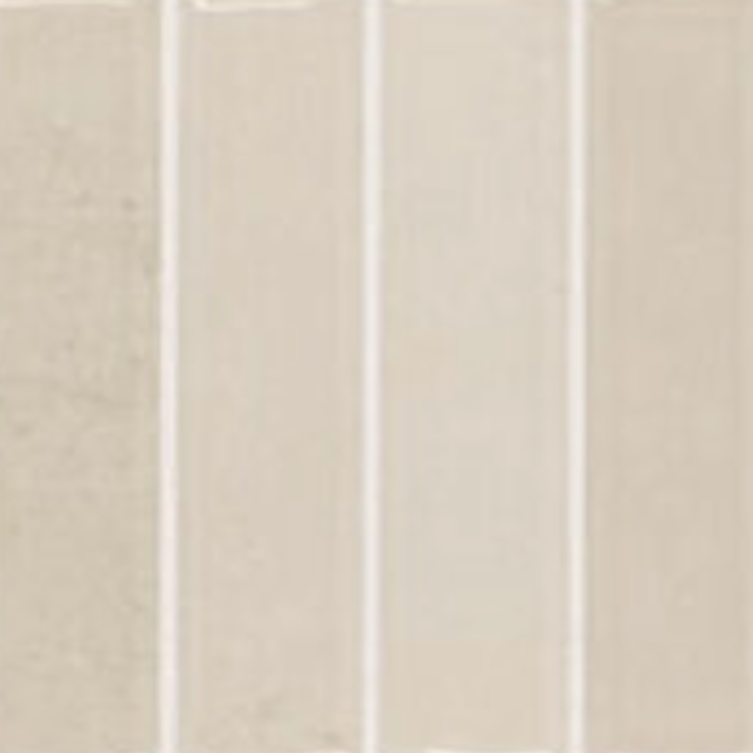 Four vertical Pim Pam Pum - Pim Cream tiles in a cream color are arranged with narrow white grout lines between them, creating a simple and clean geometric pattern.