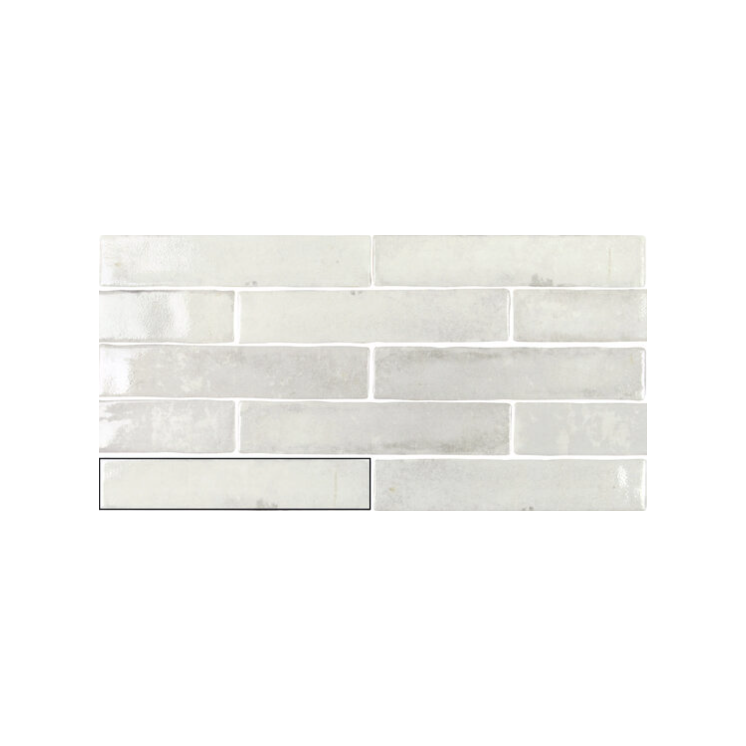 Rectangular Savannah - White tiles are arranged in a staggered pattern on a white background, with one tile on the bottom row, left side, outlined by a thin black rectangle.