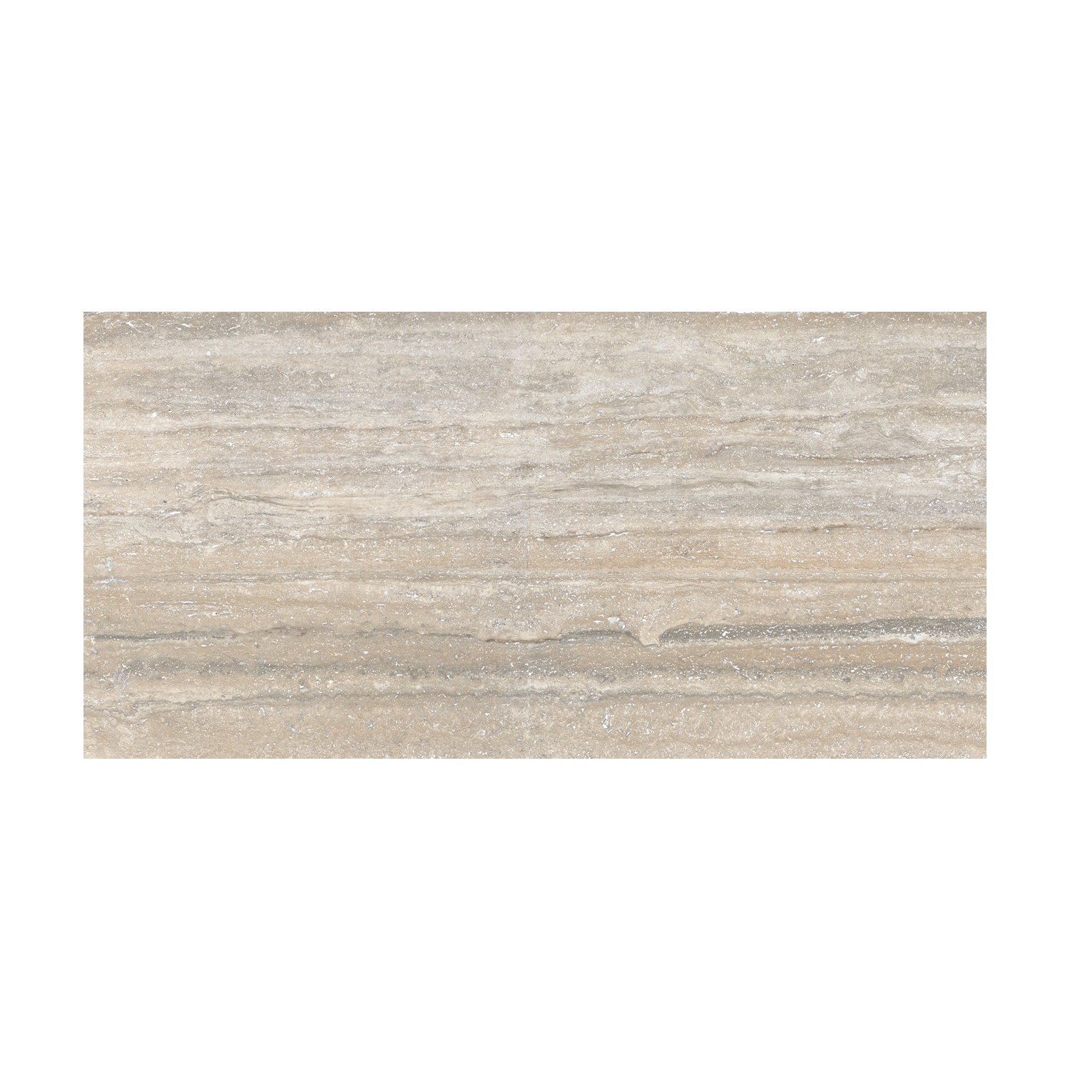 Travertino Al Contro - Argento Al Contro is a rectangular stone tile in beige and gray, featuring a horizontal, natural striated pattern reminiscent of travertine. Its textured surface offers an earthy look with subtle color variations.