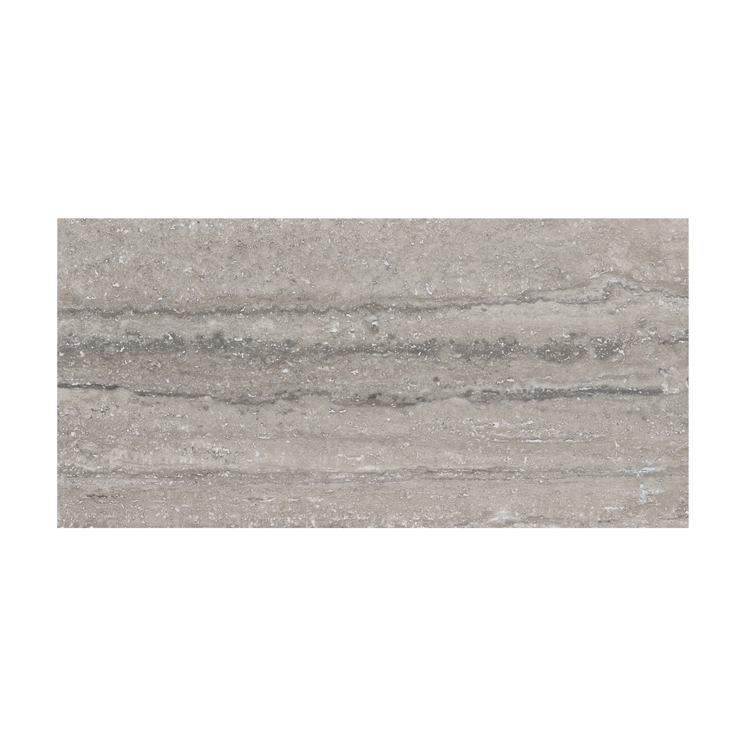 Travertino Al Contro - Grigio Al Contro is a rectangular gray stone tile featuring horizontal, wavy, natural-looking lines and textured surface. Its design showcases multiple shades of gray, creating a layered stone effect.