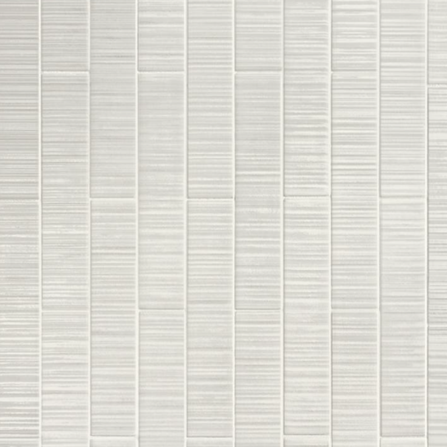 Vibrant - White tiles are arranged vertically in a grid pattern, featuring a light gray hue with thin horizontal textured lines that create a subtle striped effect across the surface. The overall appearance is clean and modern.
